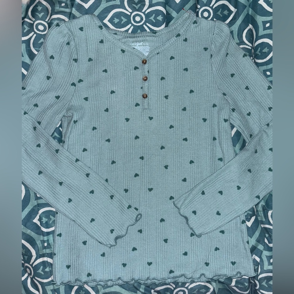 Cat & Jack Girls Sz XL 14 Sage Green Textured Knit Top